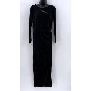 CANDALITE Women's Black Metallic Mesh Long Sleeve Cutout Maxi Dress SZ S